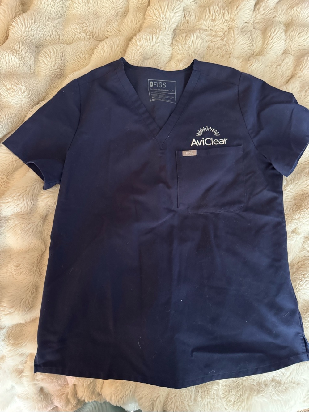 Figs Navy AviClear Logo Scrub Top